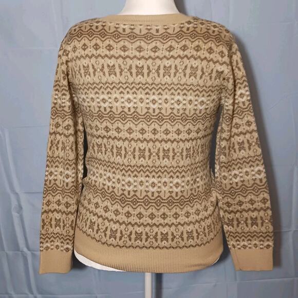 NWT Gloria Vanderbilt Fair Isle Sweater Womens Medium Tan Lurex Gold Thread - Picture 3 of 13
